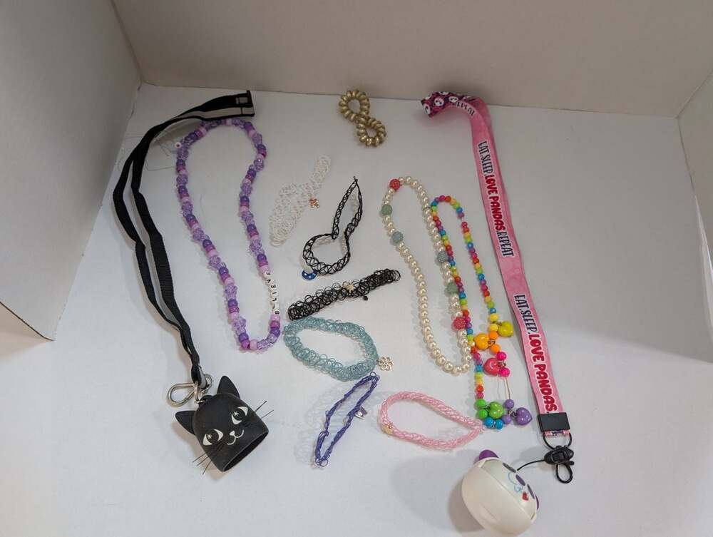 Lot of 10+ Fashion Jewelry Bracelets Necklaces Chokers Lanyard Y2K Style Mixed
